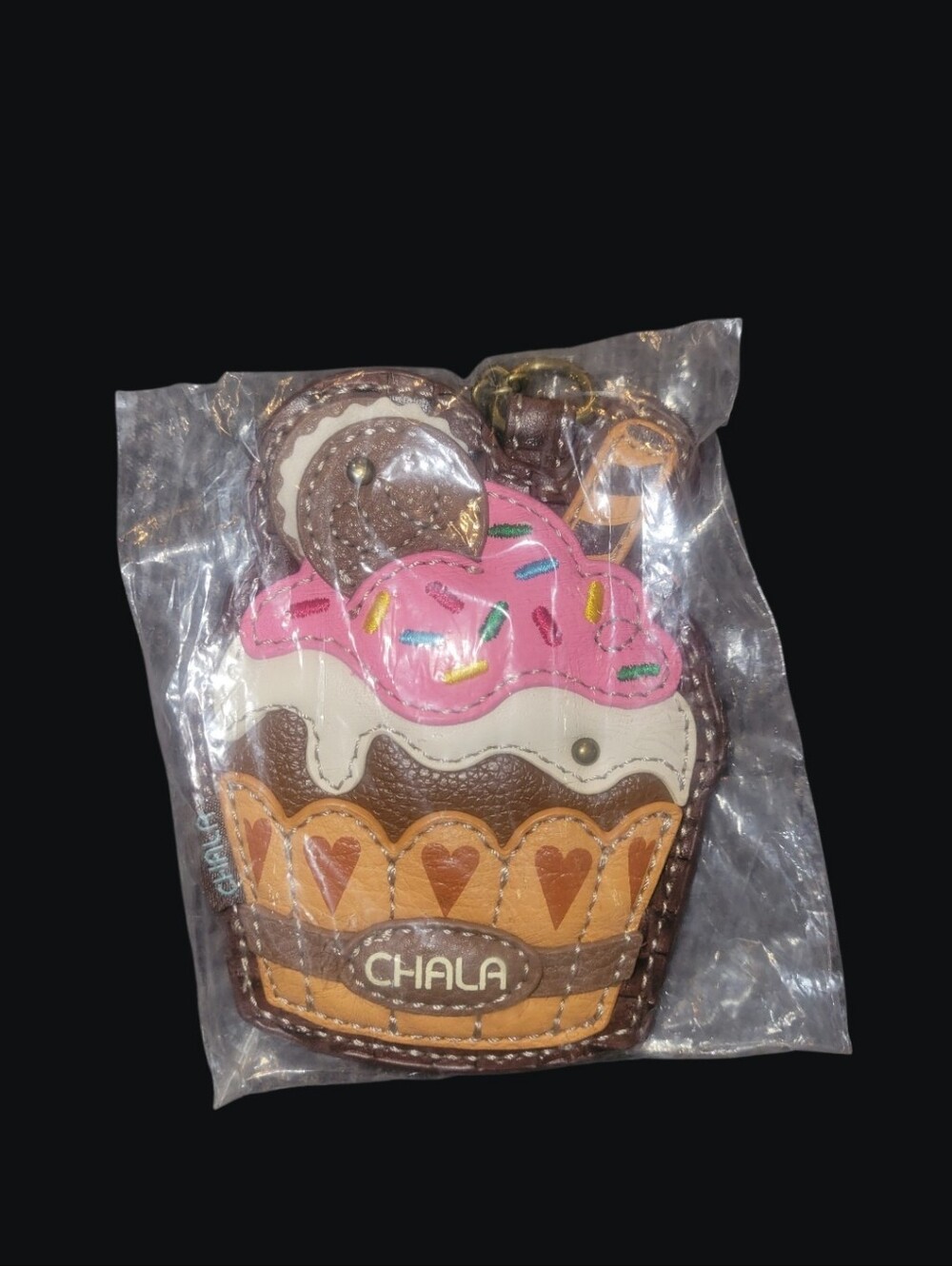 Chala Brown, Pink & Cream Cupcake Keychain Bag Charm - Picture 2 of 3